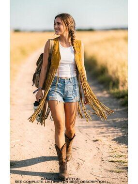 Vintage Suede Crop Vest S Long Fringe Western Festival Horse Girl 100% Leather